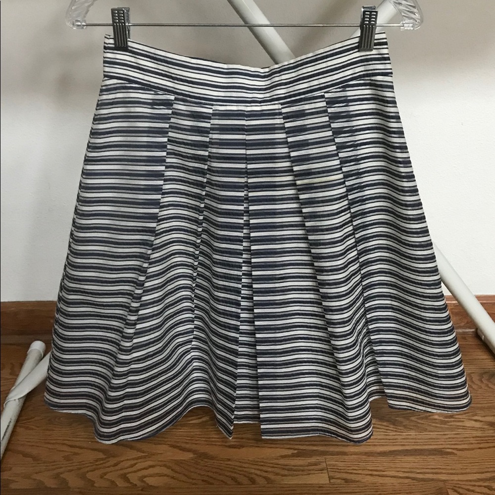 J. Crew Sheer/W/Lining Front Pleated Stripe Skirt